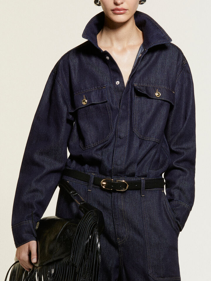 Dark blue denim jumpsuit - women's jumpsuits - Dark Blue | Sisley image number 6